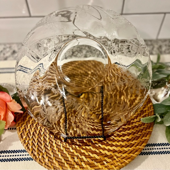 Vintage Heisey Crystal Orchid Etch Salver Platter Ruffled Beaded & Rolled Edge - Picture 4 of 15